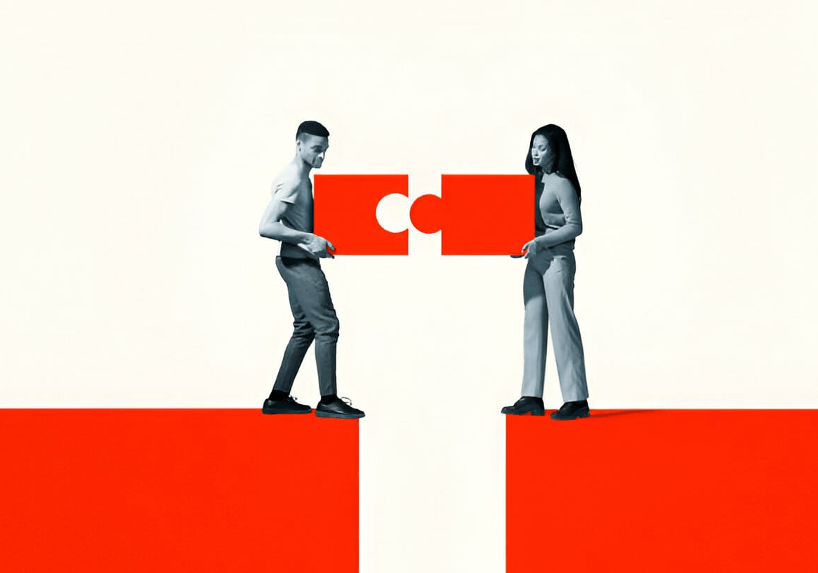 man and woman putting together a puzzle piece